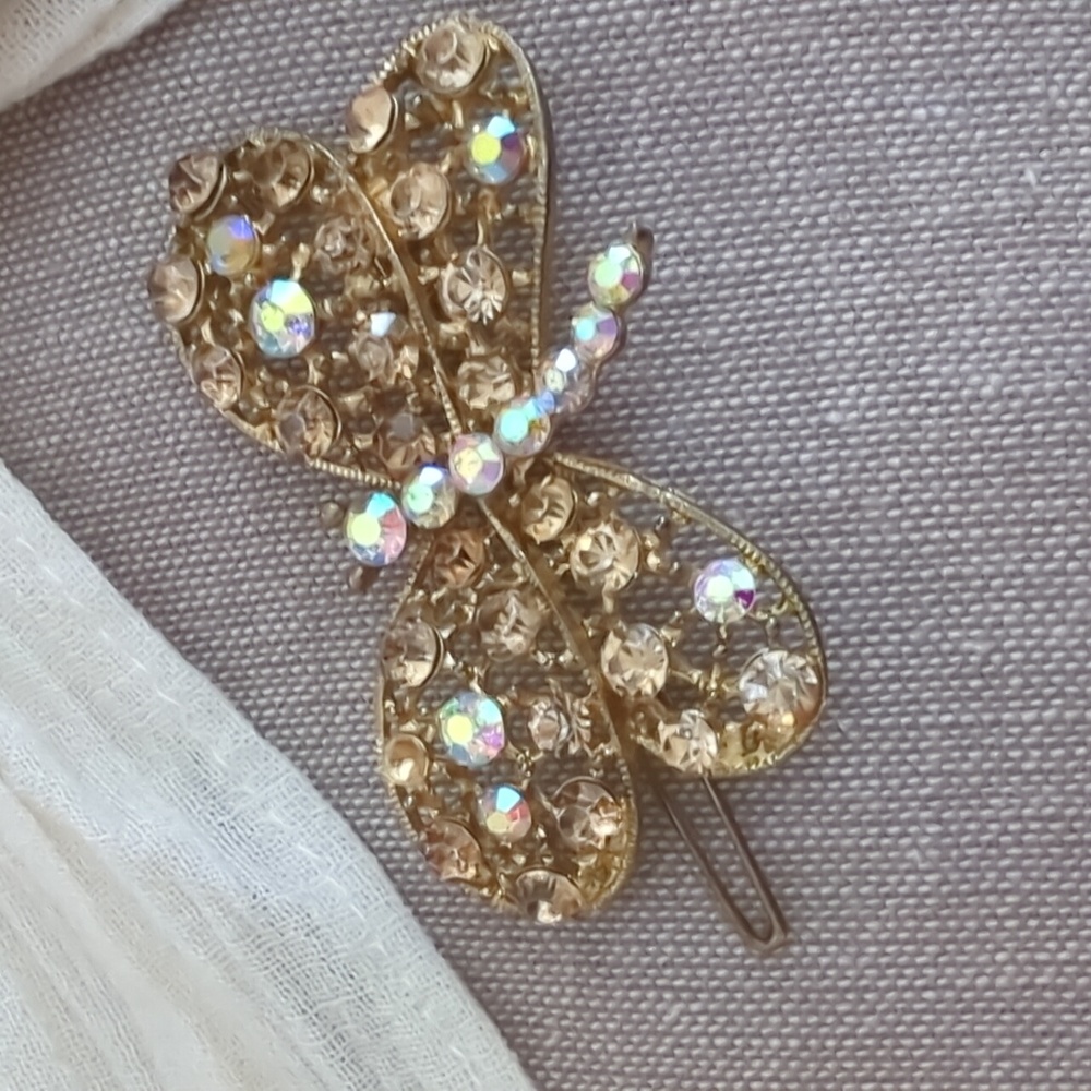 BUTTERFLY RHINESTONE JEWELED HAIRCLIP BARRETTE